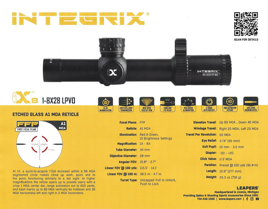INTEGRIX 1-8X28 34MM FFP LPVO SCOPE, A1 MOA