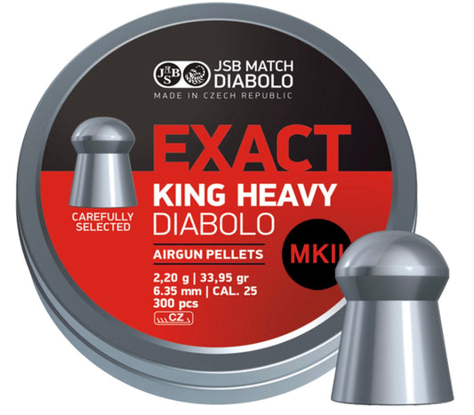 JSB EXACT KING HEAVY DIABOLO MK2 .25 CALIBER 33.95GR PELLETS