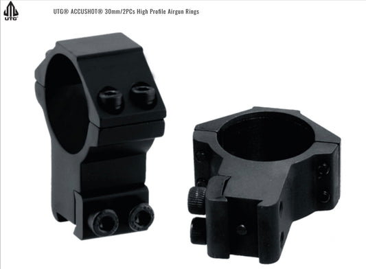 UTG ACCUSHOT 30MM / 2PCs HIGH PROFILE DOVETAIL RINGS, LOCKING HEX SCREW - RGPM-30H4