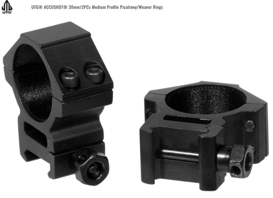 UTG® 30MM PICATINNY SCOPE RINGS WITH HEX THUMB NUT, MEDIUM PROFILE