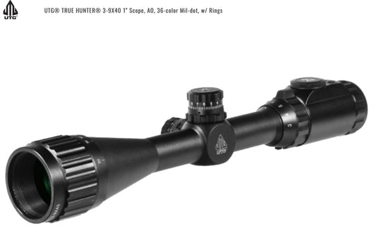 UTG TRUE HUNTER 3-9X40 1” SCOPE, 36 COLOR MIL-DOT SCP-U394AOIEW