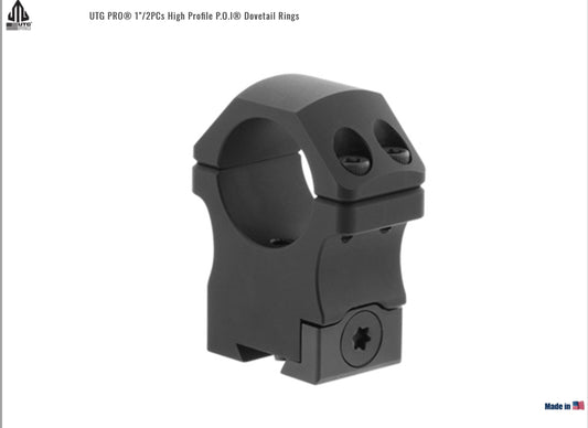 UTG PRO 1” / 2PCs HIGH PROFILE P.O.I. DOVETAIL/11MM RINGS PERFECT FOR AEA HP MODELS - RDU012520