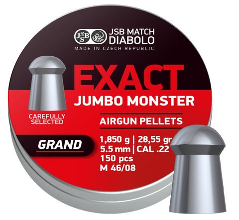 JSB EXACT JUMBO MONSTER (GRAND) .22 CALIBER 28.55GR PELLETS 546488-150