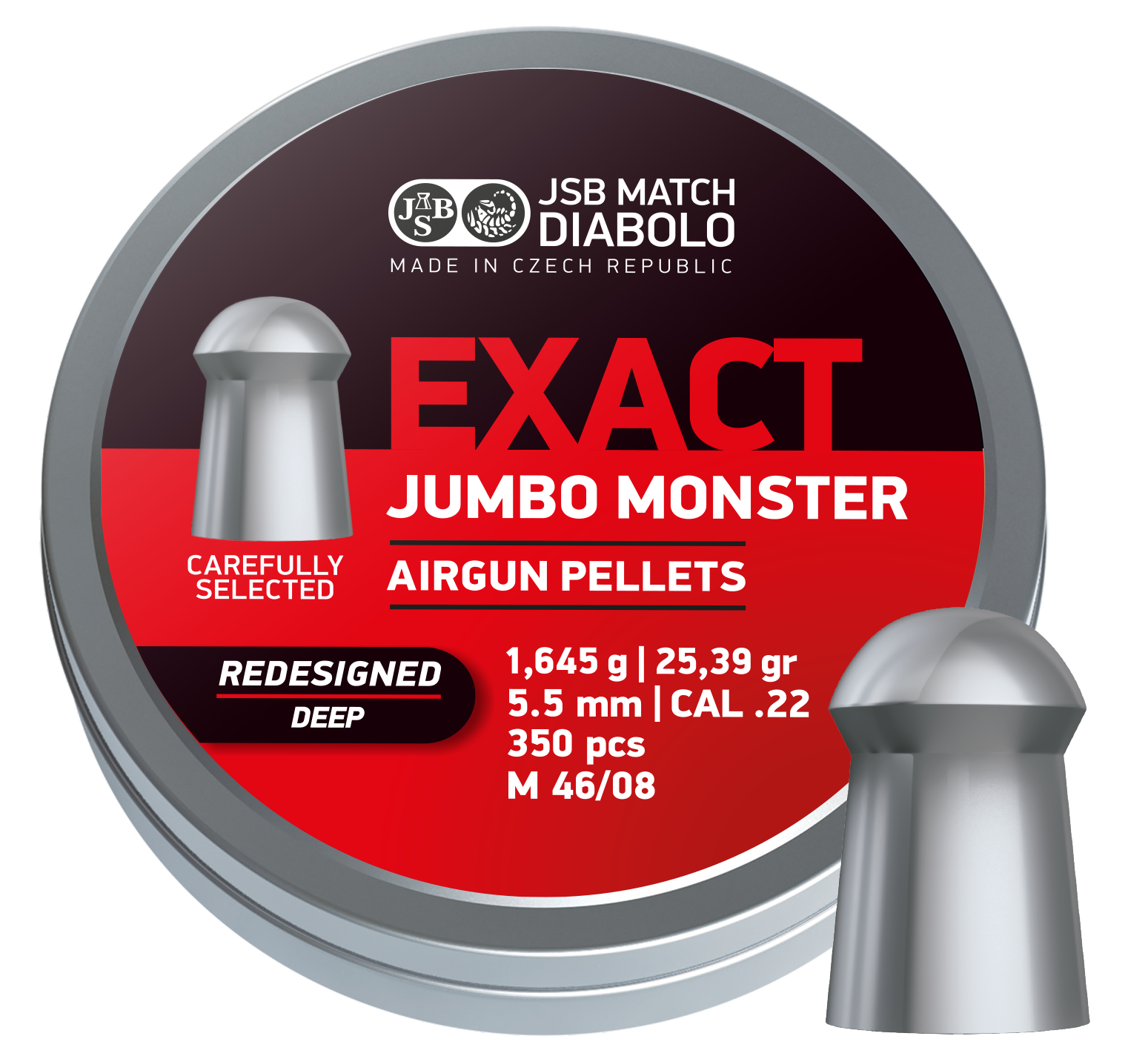 Fox Pellets JSB EXACT JUMBO MONSTER (REDESIGNED DEEP) .22 CALIBER 25.39GR PELLETS ...
