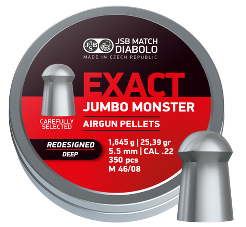 JSB EXACT JUMBO MONSTER (REDESIGNED DEEP) .22 CALIBER 25.39GR PELLETS 546188-350