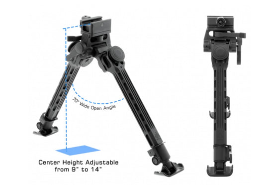 UTG BIG BORE FULL STABILITY BIPOD, 9"-14" CENTER HEIGHT - TL-BPFS01-A