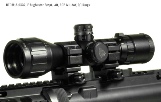UTG BUGBUSTER 3-9X32 1” SCOPE, AO, RGB MIL-DOT