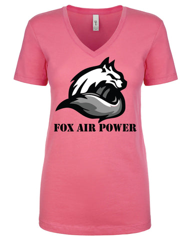 FOX AIR POWER WOMANS V NECK, BLACK, WHITE & HOT PINK