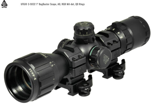 UTG BUGBUSTER 3-9X32 1” SCOPE, AO, RGB MIL-DOT